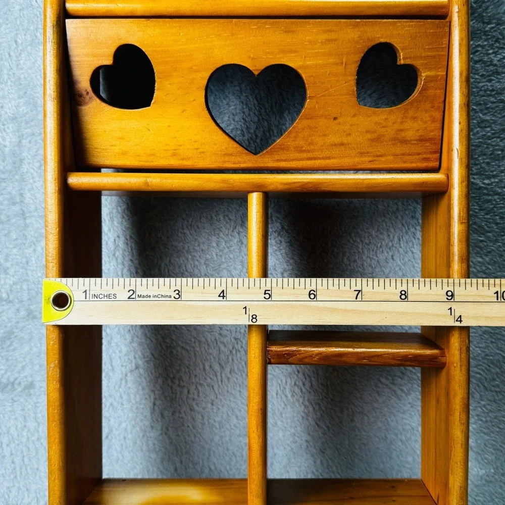 Vintage 80s Wood Wall Shelf Heart Cutout Curio Display 3 Pegs Cottagecore